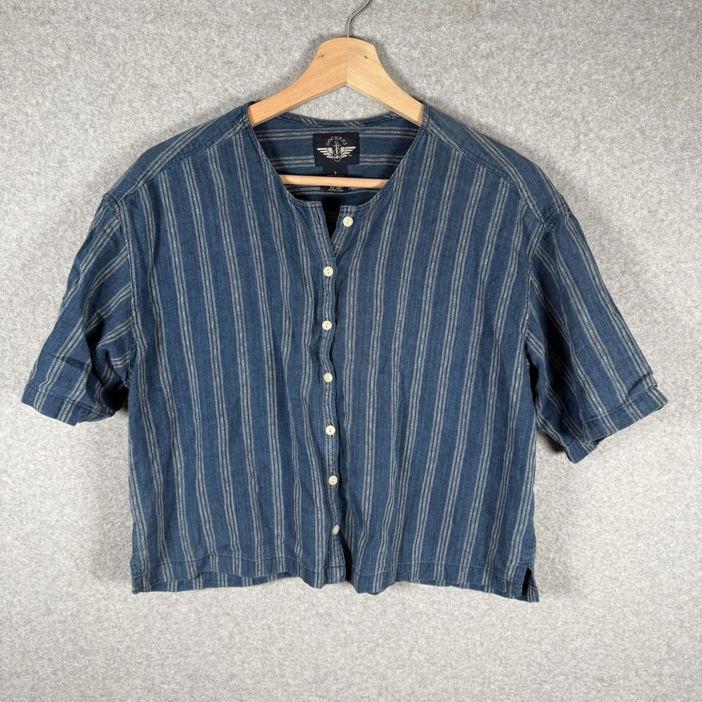 dockers shirt womens small oversized cropped button front‎ striped collarless